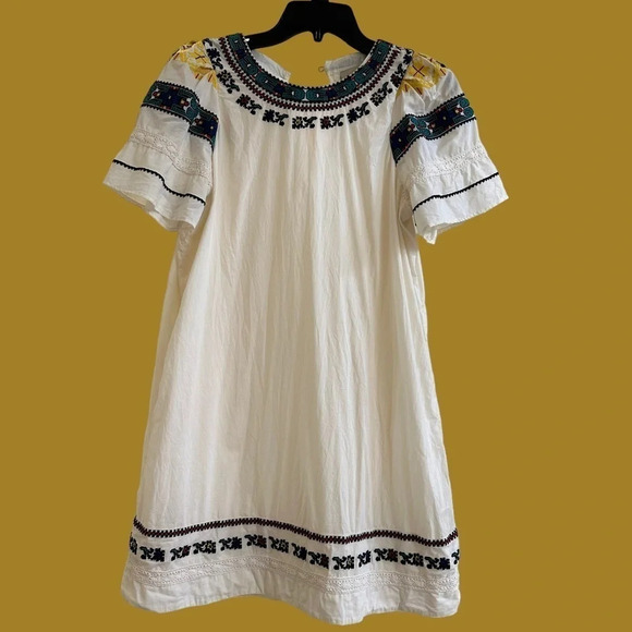 Sea New York Size 2 Cream Embroidered Shift Dress Crochet Lace Boho Cotton Mini - Picture 6 of 10